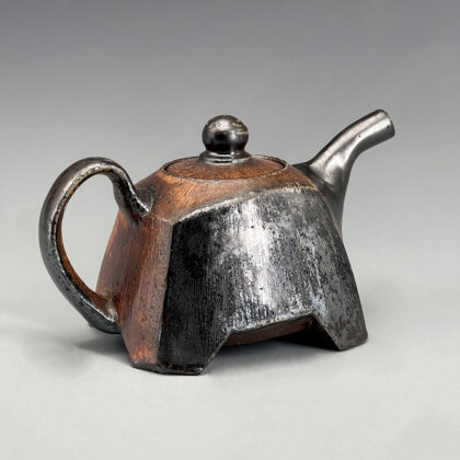 Shapiro footed stoneware teapot balck panel Mark