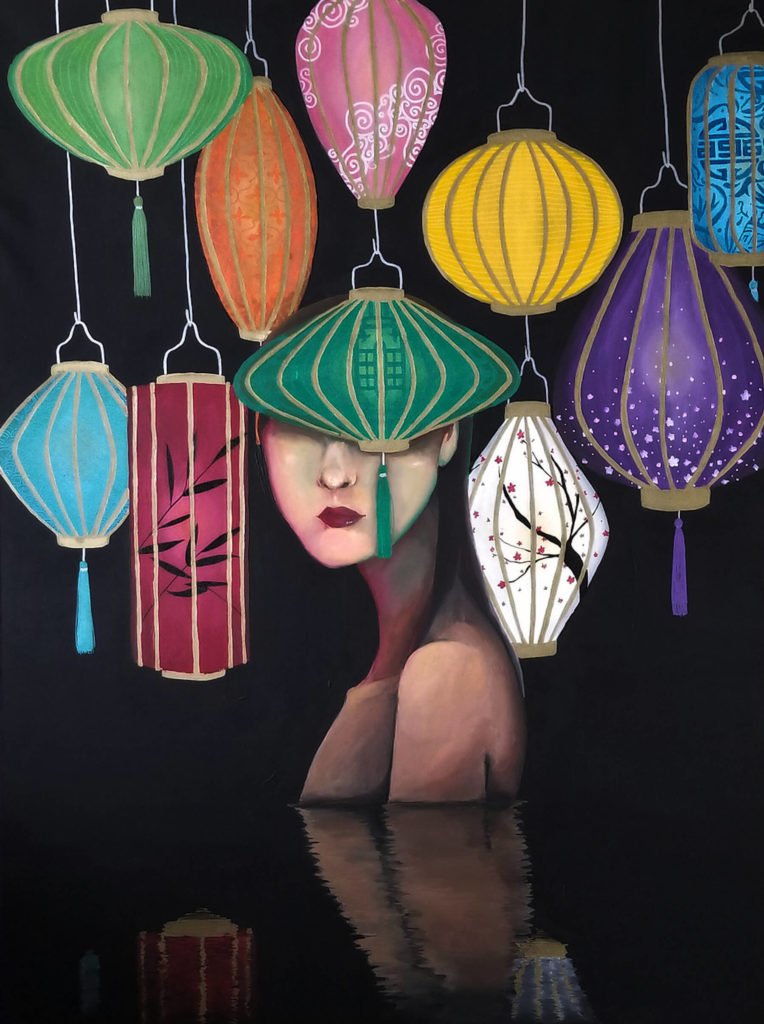 lanterns, Khanh Nguyen, oil and acrylic, 30 x 40, 5000 - Kay Nguyen
