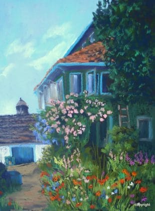 Giverny House,France-Linda Norton-soft pastel-22hx 18w-400. - Linda Norton