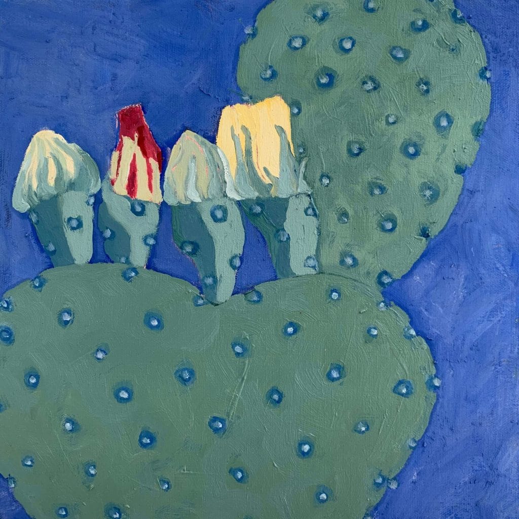 PRICKLY PEAR 3 , Kitty Kaupp, Oil_Marble Dust on Canvas, 12_ x 12_, $300 - Kitty Kaupp