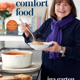 Ina Garten ladles soup into a bowl from a large Dutch oven