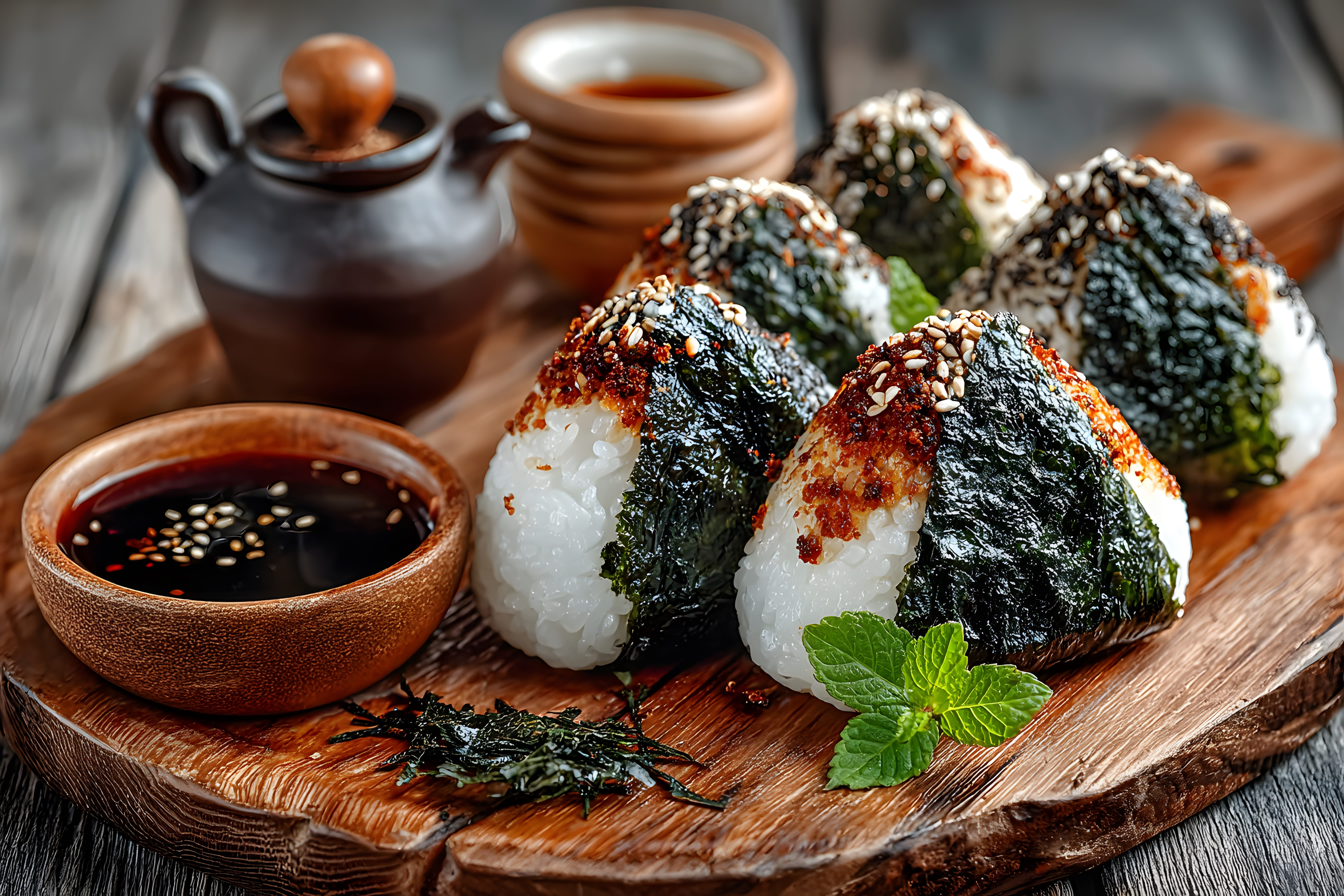 Delicious onigiri rice balls with sesame high resolution picture